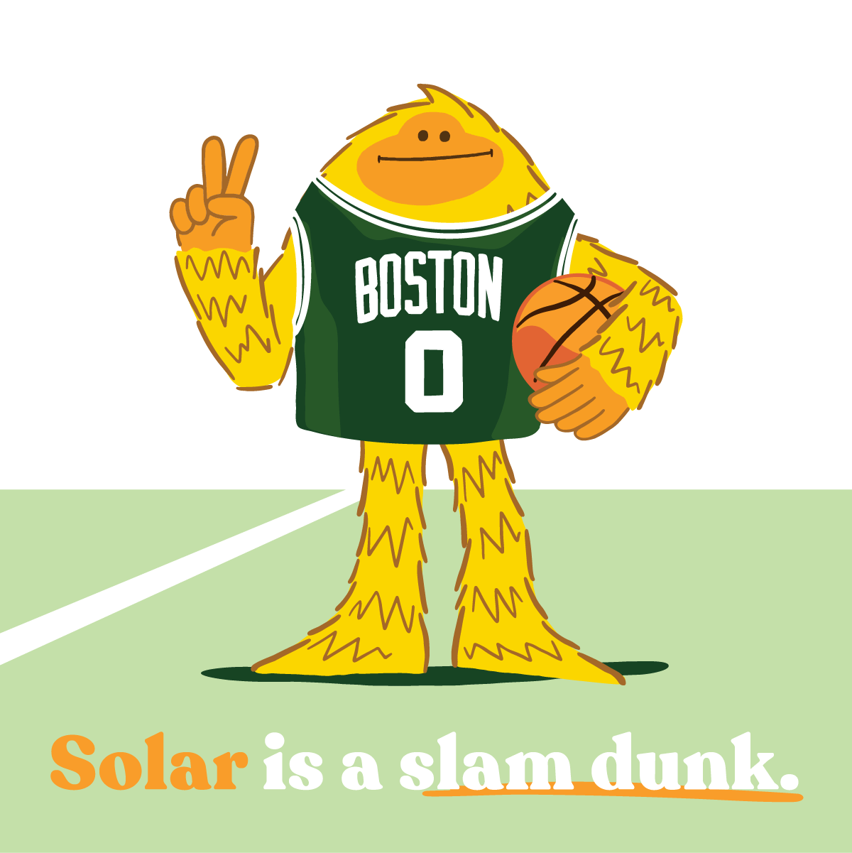 Sunsquatch in a Boston jersey