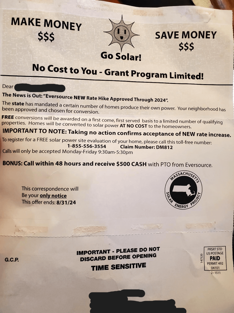 misleading solar mail ad